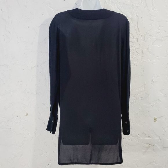 Vince  sheer  V neck Long sleeve  solid black silky blouse size  small - Picture 3 of 15